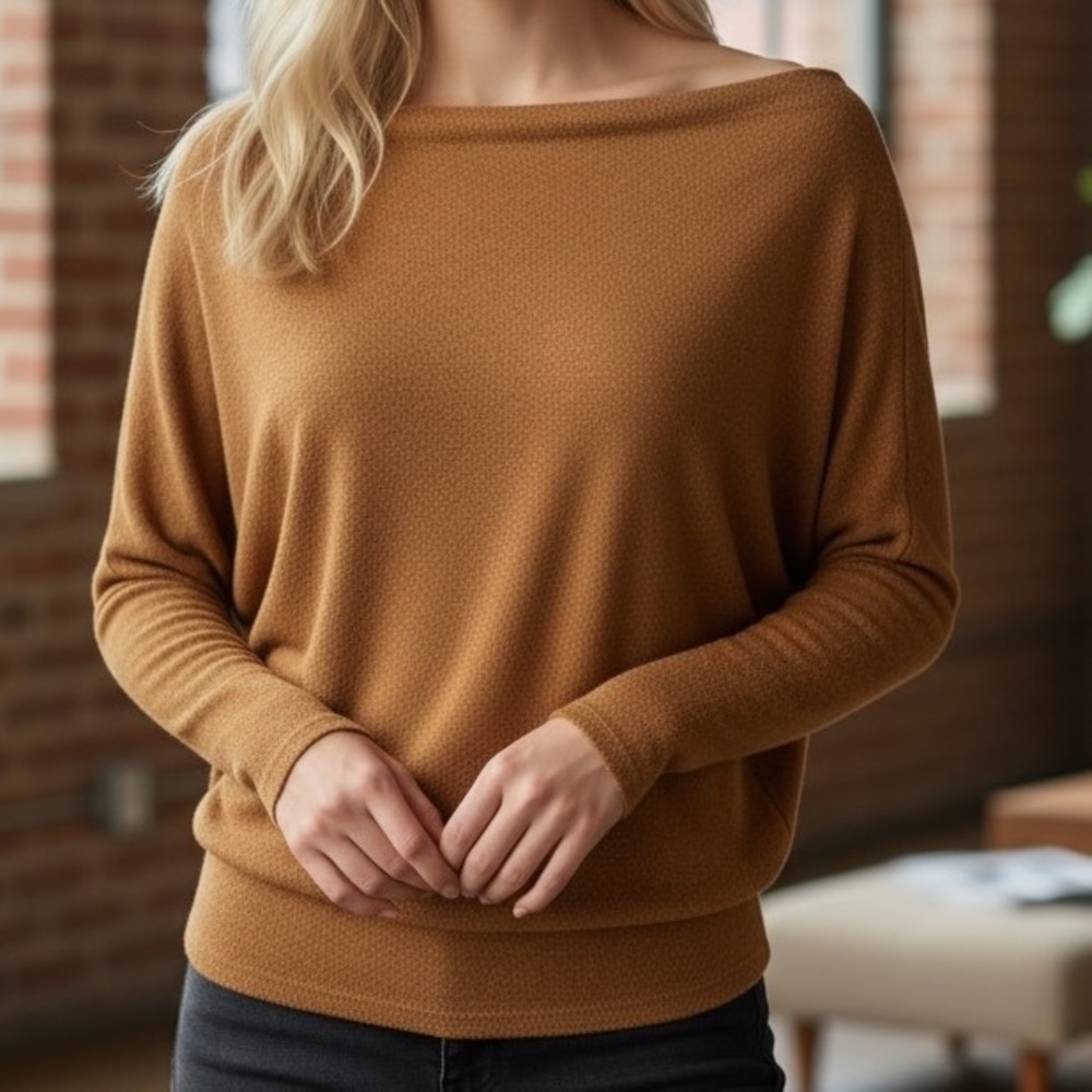 ASTR The Label Women's Medium Brown Off Shoulder Knit Sweater Pullover‎ EUC
